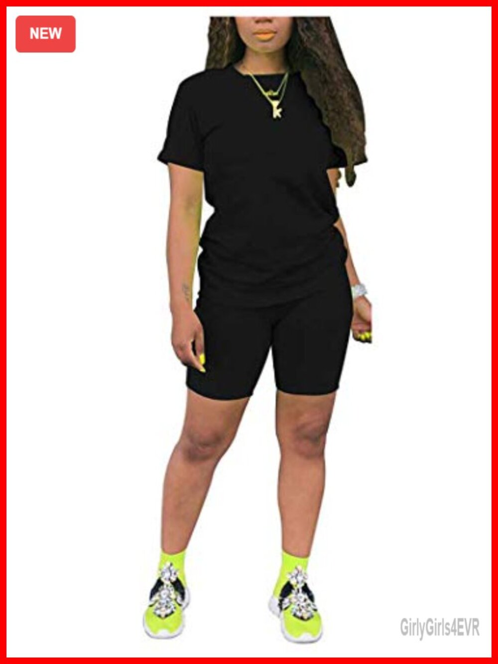 2 Piece Short Sleeve Top & Biker Shorts Set Stretch Knit Summer Casual Outfit